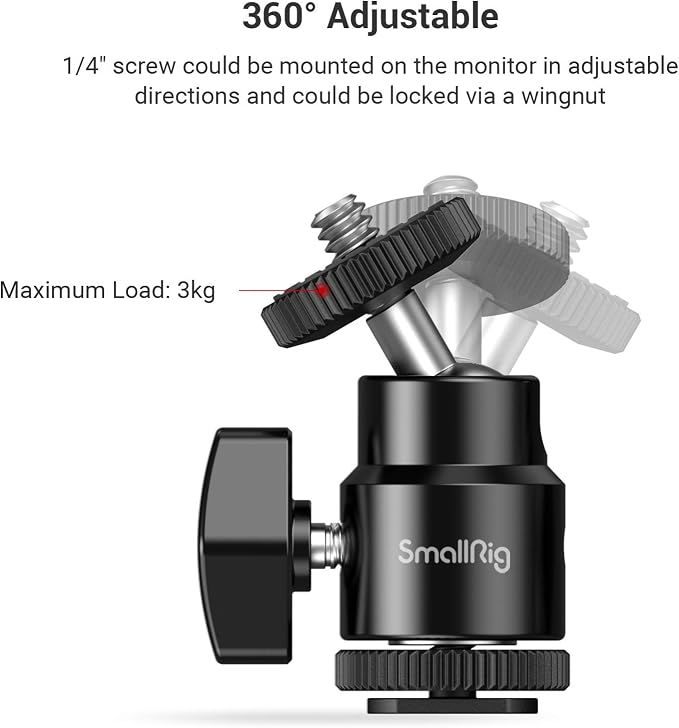 SmallRig 1/4" Camera Hot Shoe Mount, Ballhead Tripod with Additional 1/4" Screw, 2pcs Pack - 2059 - Image 3