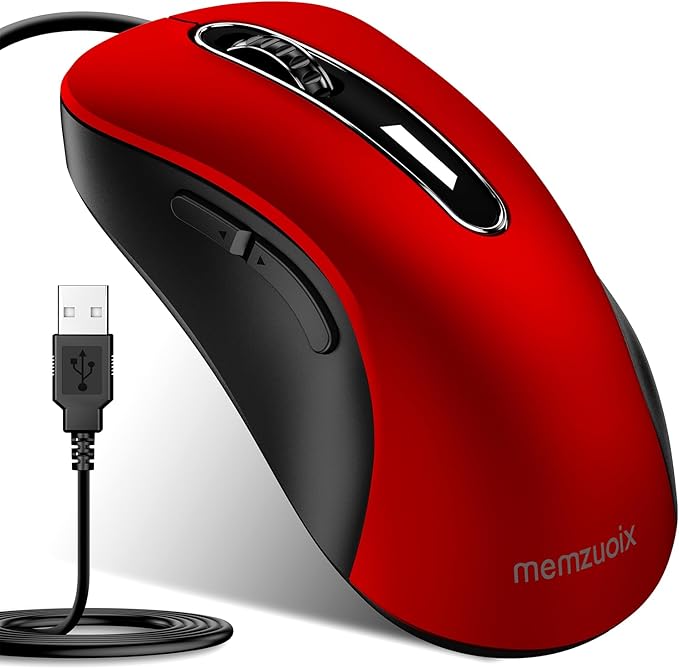 memzuoix Wired Mouse, USB Computer Mouse 1400 DPI Mobile Optical Mouse Ergonomic Design Computer Mice with 5FT Cord for Laptop, PC, Desktop, MacBook, 5 Buttons (Pomegranate Red)