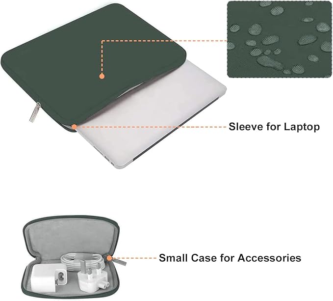 MOSISO Laptop Case 16 inch, 15-15.6 inch Laptop Sleeve Bag Compatible with MacBook Pro 16 M5 M4 M3 M2 M1, HP Acer Dell Lenovo ASUS Notebook, Neoprene Computer Sleeve Bag with Small Case,Midnight Green