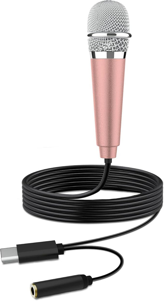 USB C Mini Karaoke Microphone for Android Phone, Laptop, Tablets Small ASMR Microphone for Voice Video Recording Singing, Vlogging, Podcasting YouTube (1 PCS Rose Golden)
