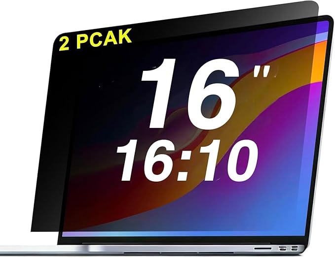 【2 pack】 16 Inch Laptop Privacy Screen Protector, 16:10 Aspect Removable Anti-Glare Blue Light Filter Protector - Scratch Resistant Data Privacy Screen Protecto