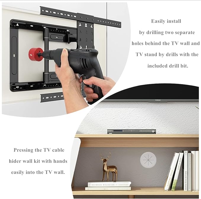 2 Pack TV Wire Hider for Wall, 1.97 Inch (50mm Hole) Cord Hider in Wall Cable Management Kit, Includes 2 Pass Throughs and 1 Hole Saw Drill Attachment Easy to Install - Image 4