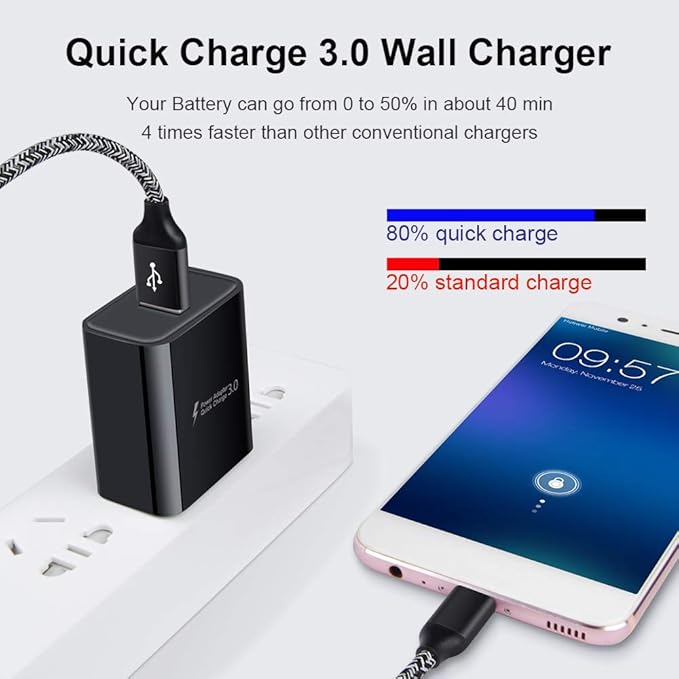 Quick Charge 3.0 Wall Charger Fast Charging Block for Samsung Galaxy A17 A16 5G S26 Ultra S25 S24 S23 S22 S21 S20 FE A15 A14 A13 A56 A55 A54 A21 A11 A10E, Adaptive Fast Charger Type C Charging Cable