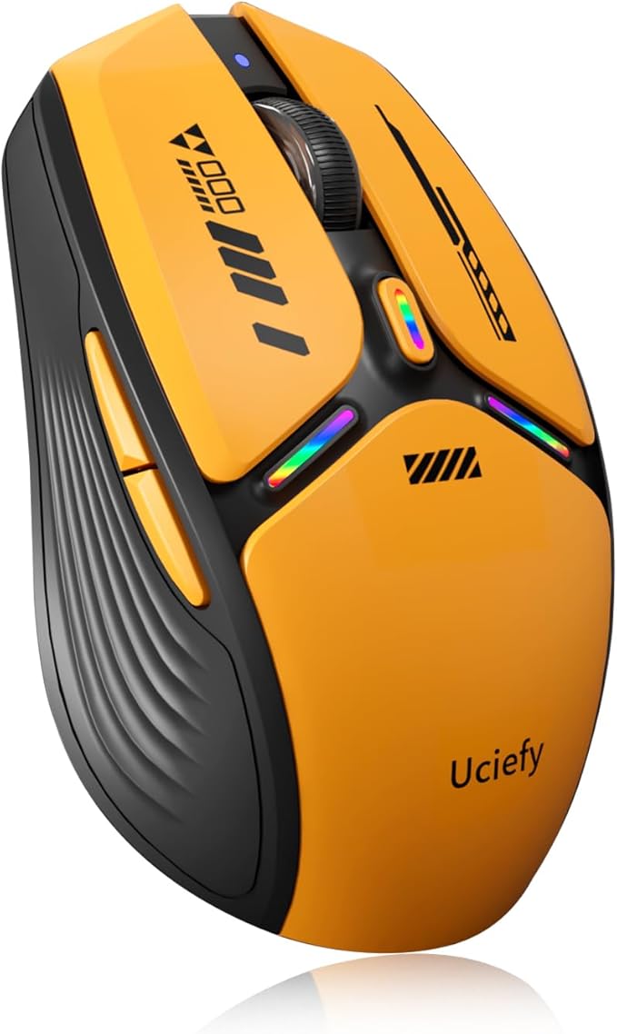 Uciefy V19 Wireless Mouse, 2.4GHz Rechargeable Mouse LED with Battery Indicator, Magnetic Computer Mice with USB Receiver & Type-C Adapter for Laptop/PC/Mac/Chromebook-Orange