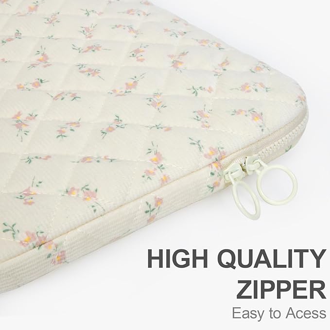 Puffy Laptop Sleeve 13-15.6 Inch Cute Quilted Laptop Protective Case Padded Floral Computer Sleeve for MacBook (B-Light Pink, 11 Inch)