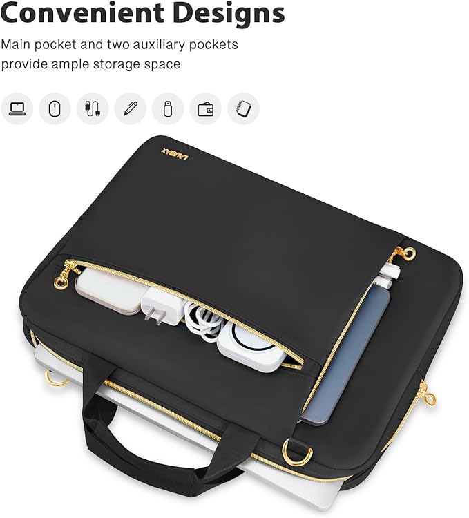 Laptop Case Bag Women Men Computer Sleeve Compatible with MacBook/Dell/HP/Acer/ASUS/LG, Waterproof Shoulder Carrying Briefcase, Black, 14-14.5 Inch