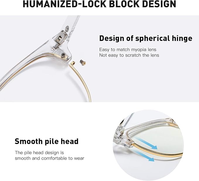 Blue Light Blocking Glasses Vintage Half Frame UV Clear Lens Anti Eyestrain Computer Gaming Glasses for Women Men(P56)