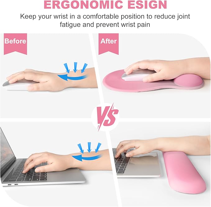 4-in-1 Large Gaming Mouse Pad, Keyboard Wrist Rest Pad & Wrist Support Mousepad Set, Extended Desk Pad Waterproof Desk Mat for Home Office Decor Study Game 35.4×15.7 Inches I Gradient Pink Blush