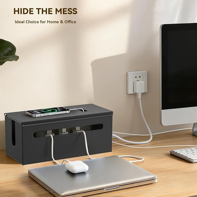 Metal Cable Management Box - Large Cable Organizer Box and Power Strip Box for Electrical Cord Hiding, Home Office Desk and Floor Cables Hider, TV Wires Storage Organization - Image 7