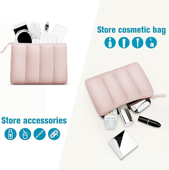 TECOOL Puffy Laptop Case 14 inch, Laptop Sleeve 14 inch for 14" Lenovo Thinkpad Ideapad HP EliteBook Pavilion Dell Chromebook, Protective Waterproof Sleeve 14 inch Computer Bag with Small Case,Pink