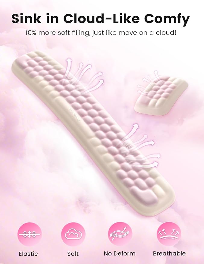 Meatanty Keyboard and Mouse Wrist Rest Set, Computer Wrist Pad Support, Ergonomic Keypad Hand Rest Combo, Memory Foam Typing Pink Desk Accessory Carpal Tunnel Cushion, Laptop Office Home School Women