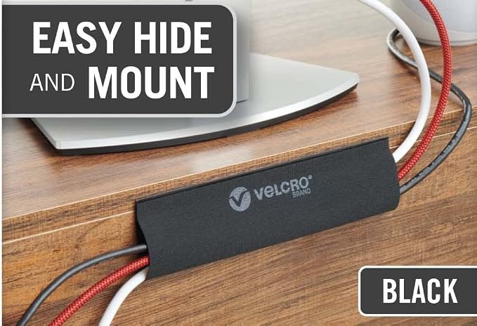 VELCRO Brand VEL-30797-USA Mountable Cable Sleeve | Cord Management Mounts on Walls, Desk or Entertainment Center | Removable Adhesive is Damage Free | 12in Black, 2pk, 12in-2Pk - Image 10