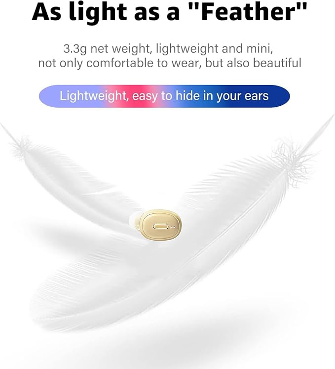 Single Bluetooth Wireless Earbud, Mini Invisible in-Ear Wireless Bluetooth Headphone 12 Hours Super Long Battery Life Suitable for Sports Work and Sleep- Beige