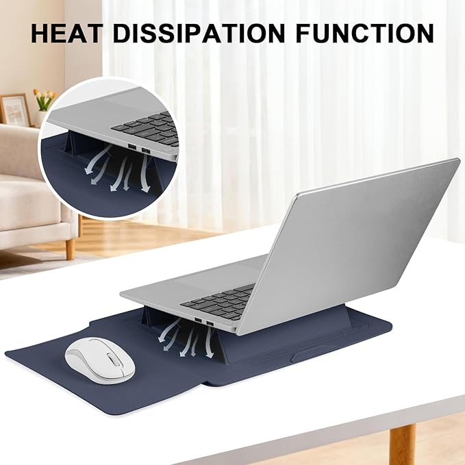 HoYiXi 15.6" Laptop Sleeve Case PU Leather with Stand Compatible with MacBook Pro 16/15.4'' MacBook Pro 15, Mac Air 15/ Dell, Matebook,Asus,15-16'' Laptop Bag,(Patent Pending),Blue