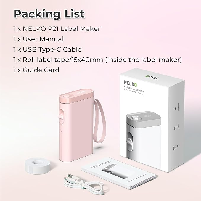 Nelko Label Maker Machine with Tape, P21 Bluetooth Label Printer, Wireless Mini Label Makers with Multiple Templates for Organizing Office Home, Pink