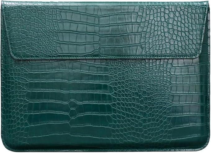 Laptop Sleeve 13-13.6 Inch Crocodile PU Leather Flip Case for 2016-2026 MacBook Neo 13 A18 Pro A3404 Air 13/13.6/ Pro 13 M5 M4 M3 M2 M1, for HP Dell Microsoft 13-13.6" Notebook, Green