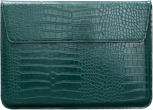 Laptop Sleeve 13-13.6 Inch Crocodile PU Leather Flip Case for 2016-2026 MacBook Neo 13 A18 Pro A3404 Air 13/13.6/ Pro 13 M5 M4 M3 M2 M1, for HP Dell Microsoft 13-13.6" Notebook, Green