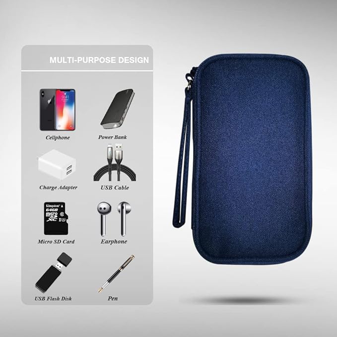 Electronics Organizer Bag Pouch Cable Charger Case Travel Shockproof Cord Carrying Case for Earphone Powerbank USB Hard Drive SD Card (Navy)