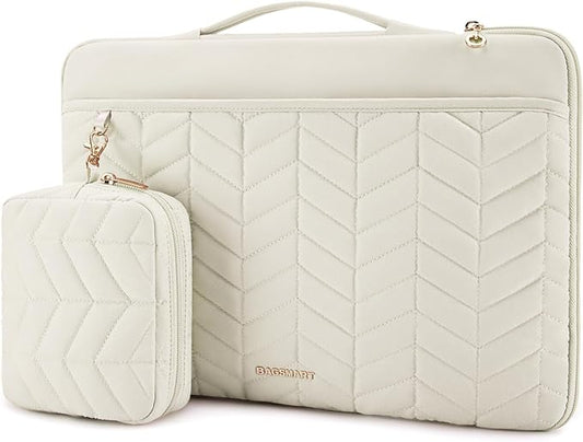 BAGSMART Laptop Case with Handle, Puffy Padded Laptop Bag Sleeve for Women, Portable MacBook Air/Pro Computer Case, 15-16 inch, Beige
