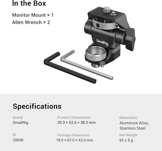 SmallRig Adjustable Camera Monitor Mount for ARRI-Style (Upgrade), 360° Swivel and 180° Tilt Monitor Holder Anti-Twist Support 5” and 7” Field Monitor - Image 8