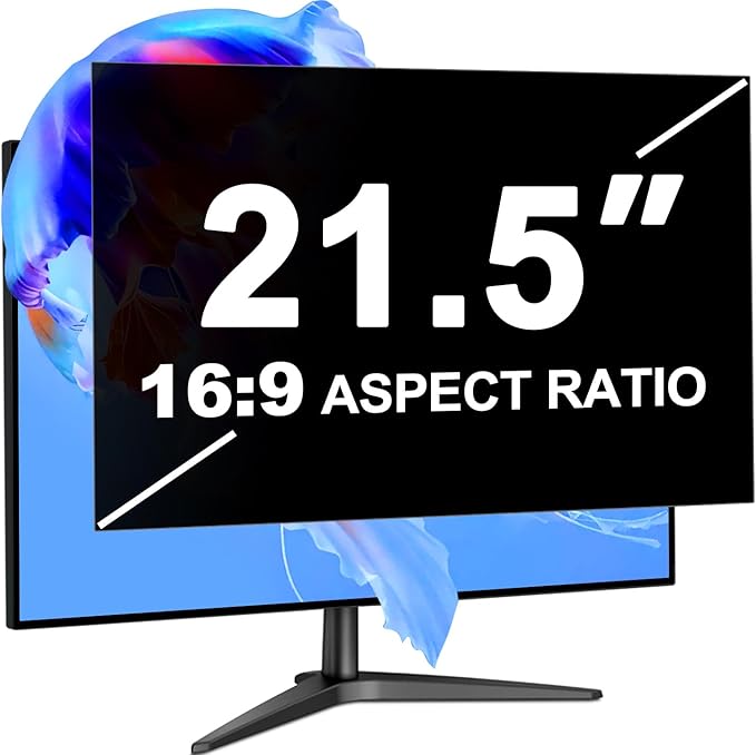 21.5 Inch Computer Privacy Screen Filter for 16:9 Aspect Ratio, Eye Protection Anti Blue Light Glare Shield, Removable Black Blackout Anti Spy Desktop Security Private Filter Protector