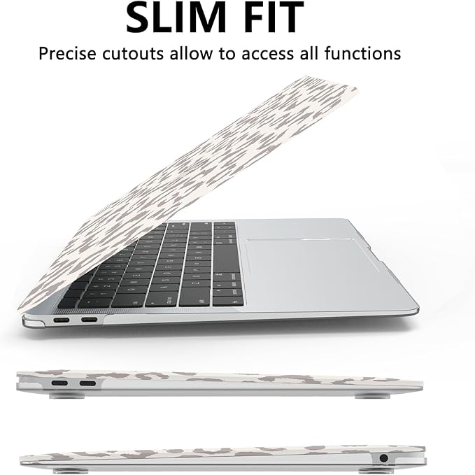 AKIT Compatible with MacBook Air 13 Inch Case M1 2022-2020 2019 2018 A2337 A2179 A1932, Pattern Hard Shell Laptop Case+Screen Protector+Keyboard Cover for Mac Book Air 13.3 Inch, Leopard Grey