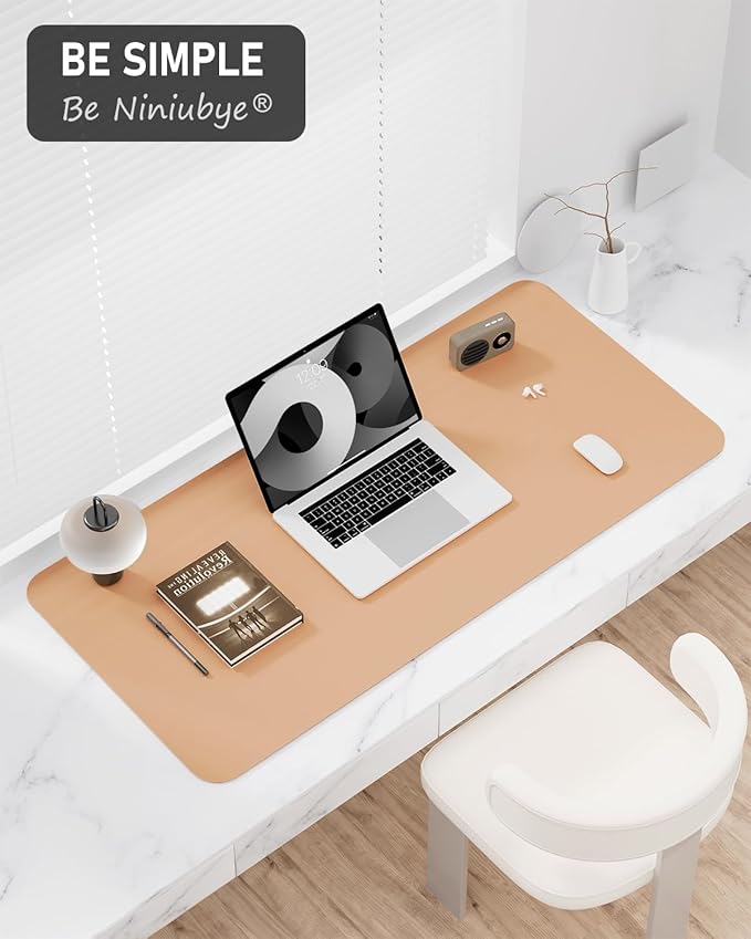 Desk Pad, 30" x 14" PU Leather Non-Slip Desk Mat Large Mouse Pad for Desktop, Waterproof Laptop Computer Writing Mat for Office, Home, Work, Gaming, Lead Yellow
