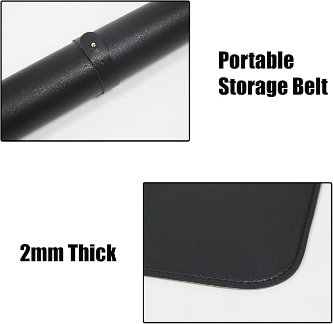 Double-Sided Keyboard Mouse Pad, 31.5"x15.7" PU Leather and Cork Desk Mat Large Overlocked-Edge Desk Pad with Matching Thread, Black