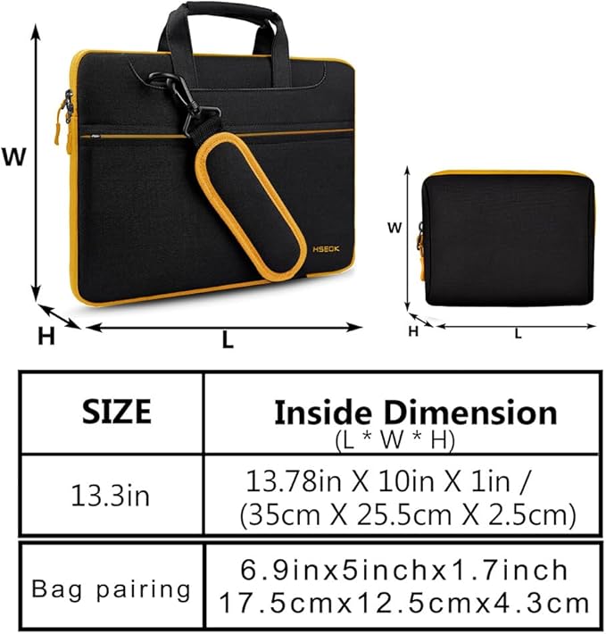 Hseok Laptop Shoulder Bag 13-14 inch Shockproof Water-Resistant HandBag with Small Case Compatible with MacBook Pro/Neo 14" M5/M4/M3/M2/M1, Mac Air/Pro 13.3", XPS 13/14, Most 13"-14" PC,Black-yellow