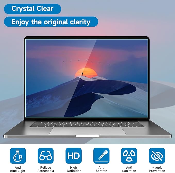 2 Pack 16 Inch 16:10 Anti Blue Light Laptop Screen Protector, Reduce Eye Strain Anti Glare Screen Protector for 16’’ with 1920x1200 Resolution Laptops, Not for 16.1''