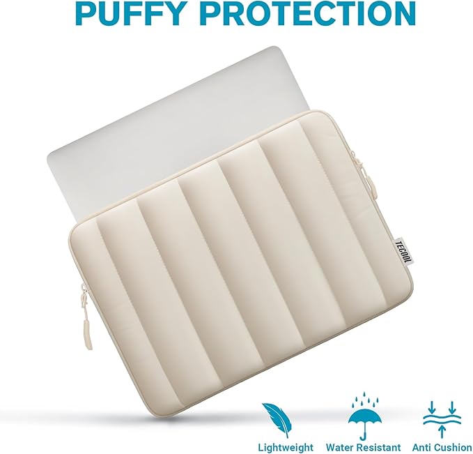 TECOOL Puffy Laptop Case 13.3 inch,13-13.3 inch Laptop Sleeve for 13“ MacBook Neo(2026),MacBook Air 13 inch M5 M4 M3 2026-2018,Mac Pro 13/Pro 14 M5-M1 Protective Notebook Sleeve with Small Case,Beige