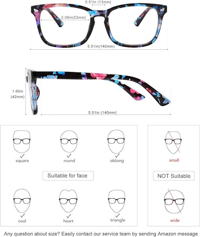 MEETSUN Blue Light Blocking Glasses women men, Anti Eye Strain Headache (Sleep Better),Computer Glasses UV400 Lens (T1 Flower-Transparent Lens)