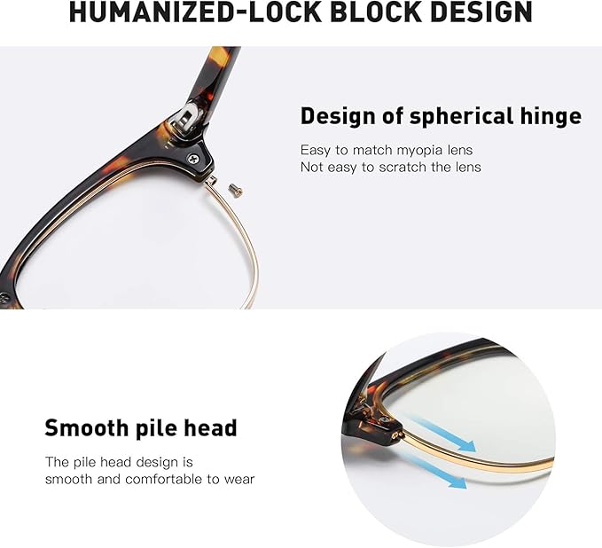 Blue Light Blocking Glasses Vintage Half Frame UV Clear Lens Anti Eyestrain Computer Gaming Glasses for Women Men(P57)