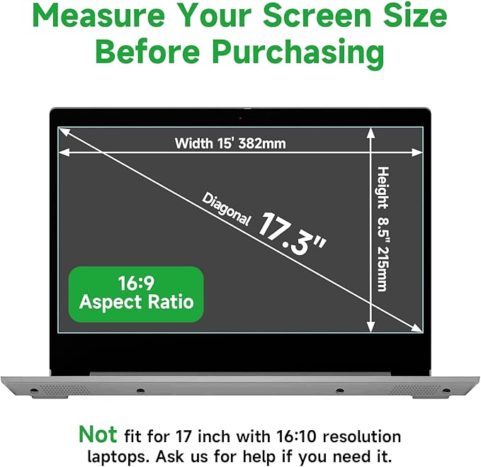 2 Pcs 17.3 Inch Anti Blue Light Screen Protector, Reduce Eye Strain Matte Anti Glare Computer Screen Cover, Blue Light Blocking Screen Protector for HP/Lenovo/Dell/ASUS/Acer/Samsung 17.3’’ with 16:9
