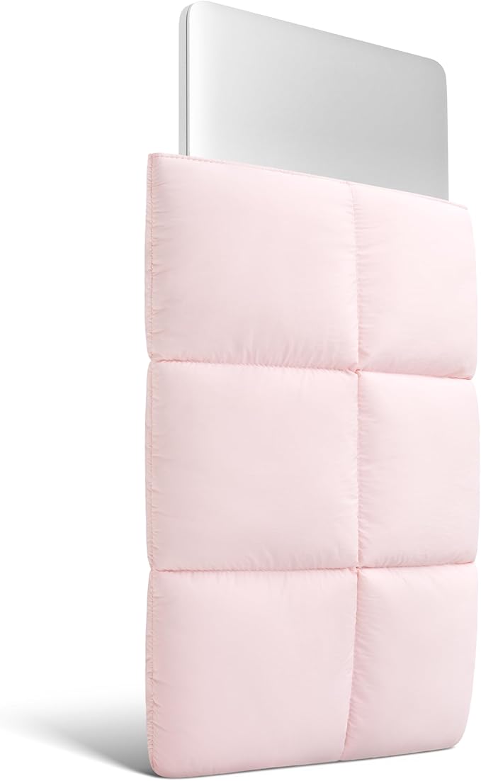 Comfyable Puffy Laptop Sleeve 15 Inch 16 Inch, Quilted Puffer Laptop Carrying Case, Pillow Pouch Compatible for MacBook Air 15 in M4 2025 & MacBook Pro 16 in M4 2024, Light Pink