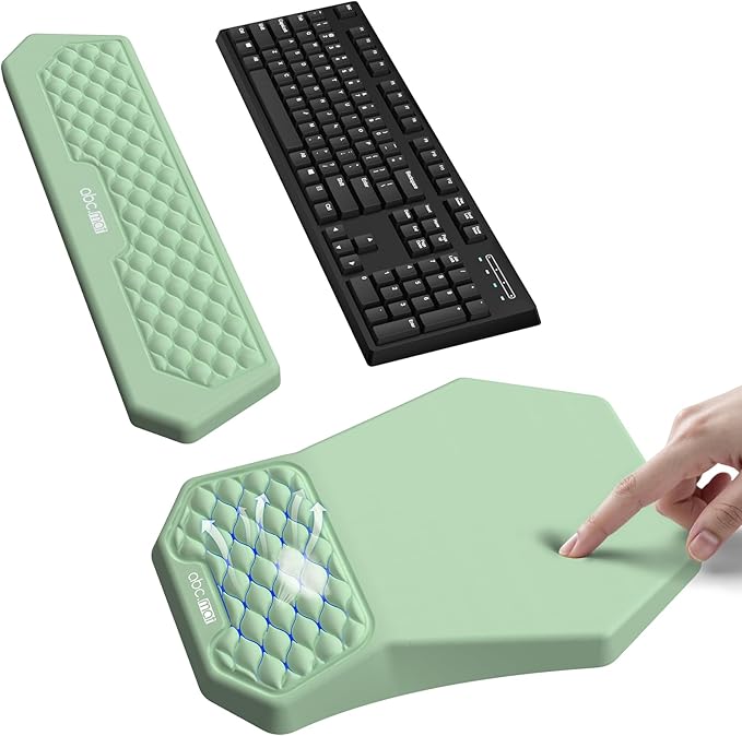 Ergonomic Mouse Pad and Keyboard Wrist Rest Support Set, Massage Design Mousepad for Carpal Tunnel Pain Relief, Memory Foam, Non-Slip PU Base for Computer Desk, Green