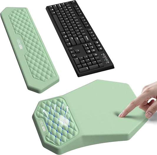 Ergonomic Mouse Pad and Keyboard Wrist Rest Support Set, Massage Design Mousepad for Carpal Tunnel Pain Relief, Memory Foam, Non-Slip PU Base for Computer Desk, Green
