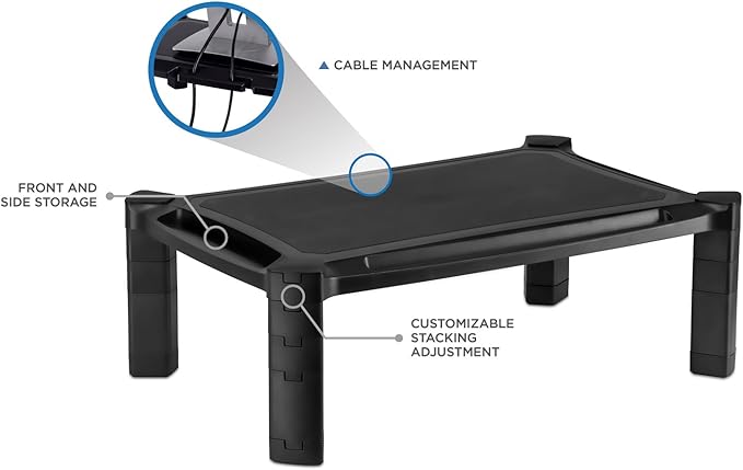 Mount-It! Desktop Computer Monitor Riser - Height Adjustable Tabletop Stand Shelf for PC and Laptop Displays and Printers, 19 x 13 Inch, 6.6” High, Black, MI-7851