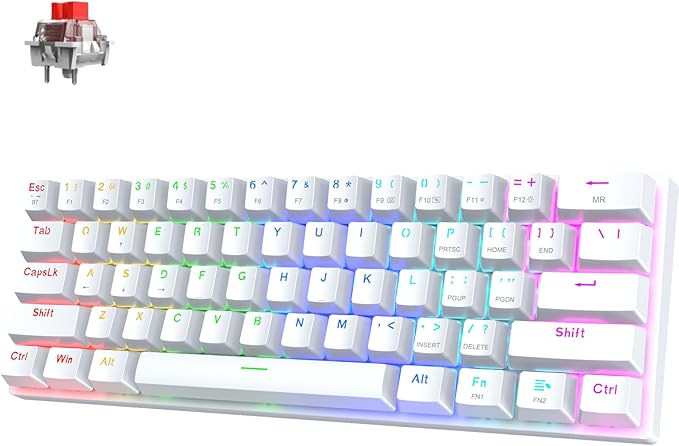 Pauroty 60% Wireless Creamy Keyboard, Triple Mode 2.4G/USB-C/Bluetooth Gaming Keyboard, RGB Backlit, Linea Red Switches, Creamy Sounding, 61 Keys Rechargeable Mini Wireless MechanicalKeyboard