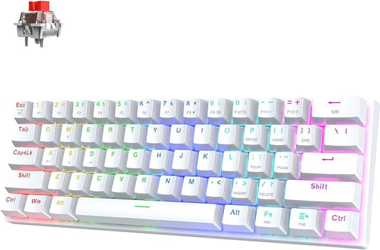 Pauroty 60% Wireless Creamy Keyboard, Triple Mode 2.4G/USB-C/Bluetooth Gaming Keyboard, RGB Backlit, Linea Red Switches, Creamy Sounding, 61 Keys Rechargeable Mini Wireless MechanicalKeyboard