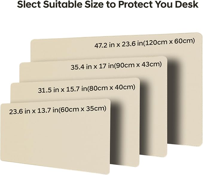 Leather Desk Pad Protector, Office Desk Mat, Large Mouse Pad, Non-Slip PU Leather Desk Blotter, Waterproof Computer Desk Writing Pad for Office and Home (Beige, 47.2" x 23.6")