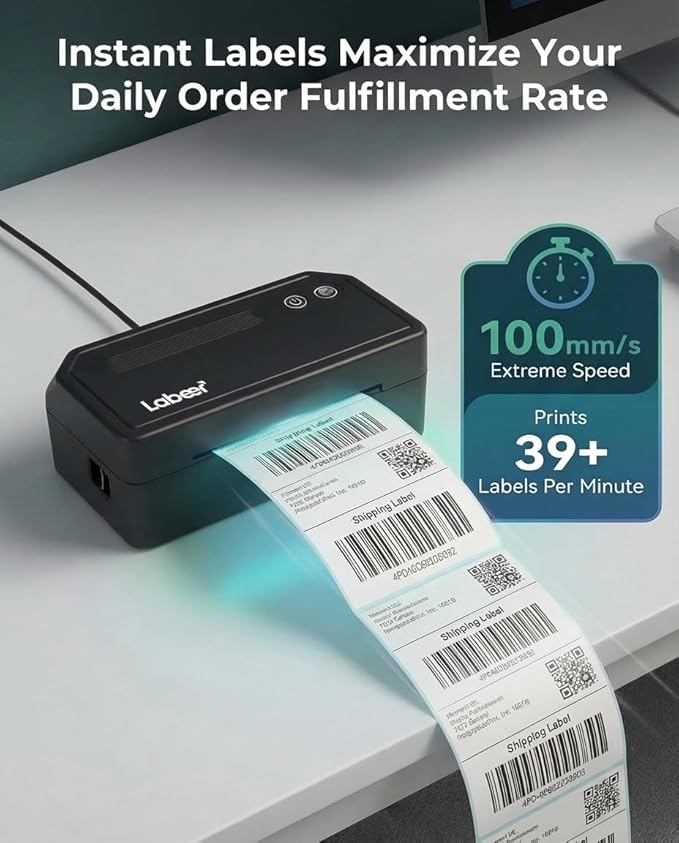 Labeer Bluetooth Thermal Label Printer, 4x6 Wireless Label Printer for Shipping Packages, Small Business Office or Home, Compatible with Windows, Mac, Android, iOS, Shopify, Ebay, Etsy, UPS