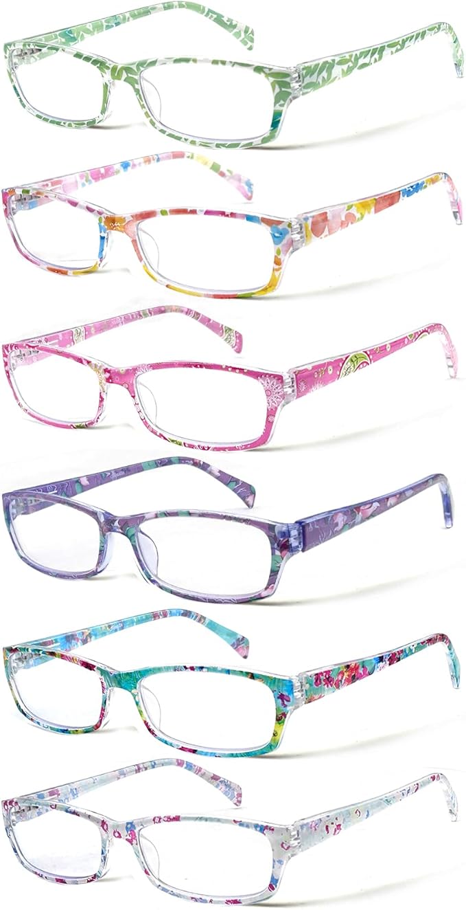 Henotin 6-Pack Reading Glasses Blue Light Blocking Anti Eyestrain Computer Reading Glasses for Women and Men Readers (Mix Color-D, 4.00, Diopters)