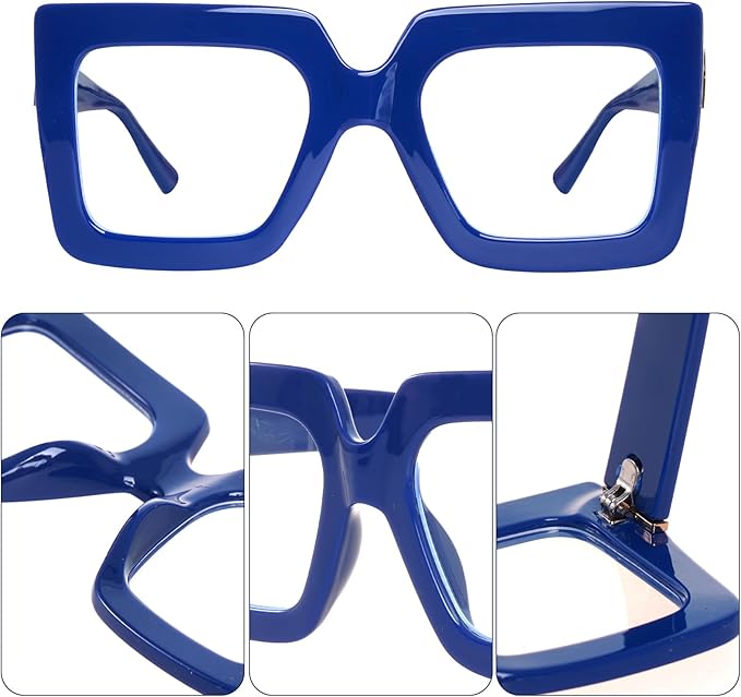 hoyuwak Oversized Square Blue Light Glasses Big Frame Computer Eyewear Thick Fashion Clear Glasses for Women Fashion