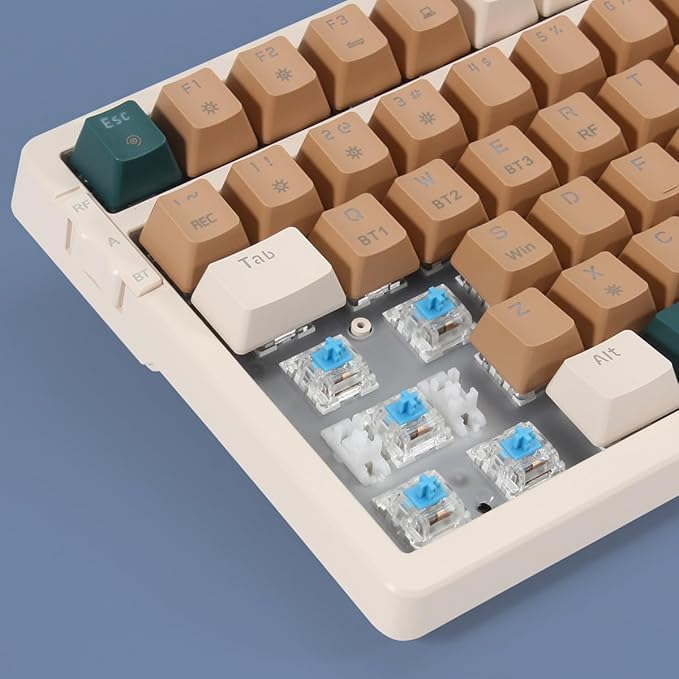 Wireless Mechanical Keyboard, Triple Mode 2.4G/USB-C/BT Gaming Keyboards 100 Keys RGB Backlit, Blue Switch Keyboard | Rechargeable Mechanical Gaming Keyboards | Brown Combo