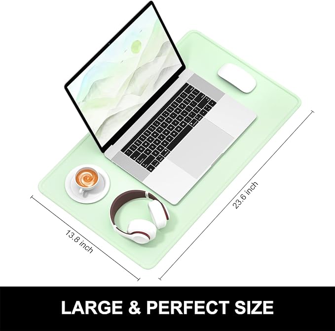 Hsurbtra Desk Pad, 23.6" x 13.8" Premium-Textured Desk Mat, Stitched Edge Anti-Slip Waterproof Rubber Mouse Pad, M Extended Computer Mat for Office Gaming Laptop Keyboard Lake Green