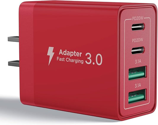 USB C Charger Block, 40W iPhone Charge Blocks Wall Charger 4-Port PD Power Adapter + QC Wall Plug Multiport Type C Charging Block Cube for iPhone 16 15 14 13 12 11 Pro Max XR XS 8 7