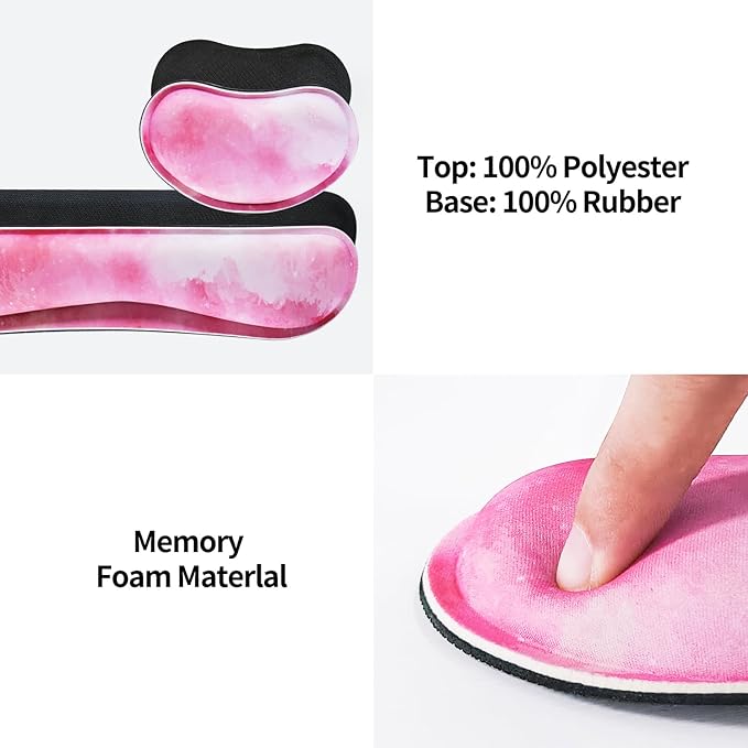 Bloss Pink Mouse Pad+Wrist Rest, 4-in-1 Larg Desk Pad Mat, Anti-Slip Keyboard Pad, Gaming Mouse Pad, Cute Desk Accessories for Keyboard and Mouse-Pink Clouds (31.5 x 15.7 Inches)