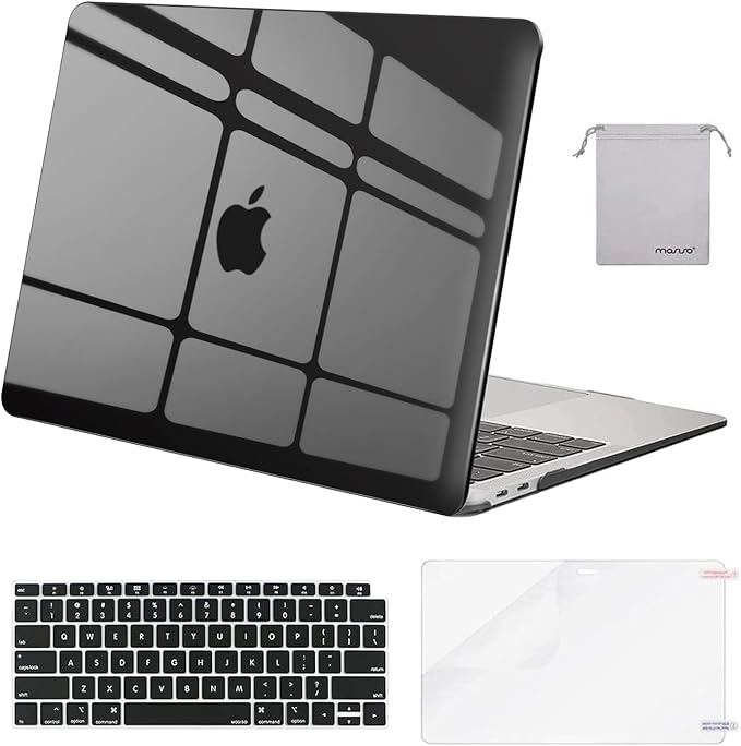 MOSISO Compatible with MacBook Air 13 inch Case M1 Chip 2021-2018 Release A2337 A2179 A1932, Plastic Hard Shell&Keyboard Cover&Screen Film&Storage Bag for MacBook Air 13.3 inch Case, Crystal Black