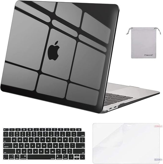 MOSISO Compatible with MacBook Air 13 inch Case M1 Chip 2021-2018 Release A2337 A2179 A1932, Plastic Hard Shell&Keyboard Cover&Screen Film&Storage Bag for MacBook Air 13.3 inch Case, Crystal Black